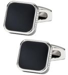 Jonwo Classic Square Black/Blue Cufflinks for Men In Gift Case Handmade Silver/Black Tone Metal Men's Cufflinks Jewelry Set for Wedding Party Anniversary Business Events Dress (Silver and Black)