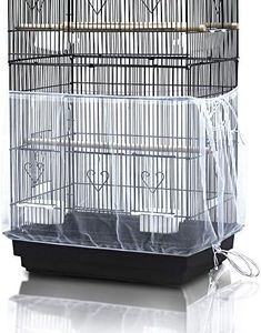 ASOCEA Bird Cage Seed Cather,Universal Adjustable Birdcage Cover Skirt Nylon Mesh Netting Parrot Parakeet Macaw African Round Square Cages Cover