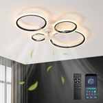 Depuley Round Ceiling Fan with Remote Control, DC Silent Motor Dimmable Smart Ceiling Fan Light, Reversible 6 Wind Speeds Ceiling Fans with Light for Bedroom Dining Room,Black