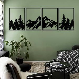 YiYa Ensemble De 4 Pièces Décoration Murale En Métal Décoration Murale En Métal Forêt De Montagne Art Mural En Métal Maison Salon Chambre À Coucher Grande Sculpture Murale (Art De Mur De Montagne)