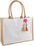 FITDON Jute Canvas Tote Bag Women, Large Jute Bag Beach Bag Foldable Waterproof Shopping Bags Handbag for Picnic Travel Shopping Beach and Everyday