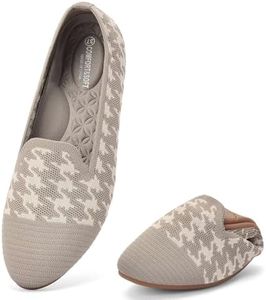 poemlady Women's Round Toe Knit Ballet Flats Casual Rubber Sole, A/Khaki/Nude 11