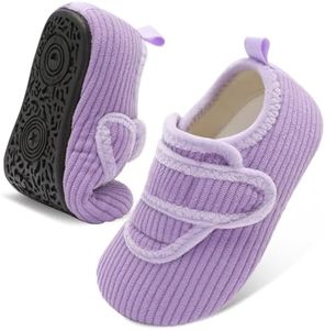 LeIsfIt Toddler Slippers Boys Girls House Shoes Warm Kids Slippers With Non-Slip Rubber Sole Fuzzy Cozy Walking Shoes Indoor/Outdoor, Purple 3.5-4.5 Infant