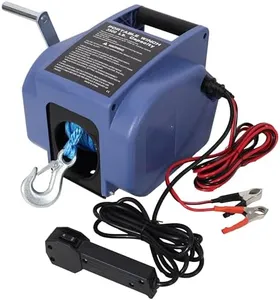 Portable Electric Boat Winch, 12V, 6000 lbs Capacity, Blue, with Synthetic Rope and Remote Control