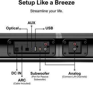 ULTIMEA 4.1ch Sound Bar with Subwoofer – 200W Bluetooth, Detachable, Bass Adjustable, ARC/Optical/Aux