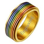 FaithHeart Personalized Custom LGBT Rings Rainbow Size 7 Women Gold Plated Pride Fidget Ring for Male Love is Love Accessories