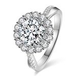 JIANGYUE Classic 3 Carats AAA Diamond Cubic Zirconia Engagement Wedding Rings for Women 14K White Gold Big Main Stone Cocktail Halo Rings Size 5