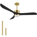 SOUDFK Outdoor Ceiling Fans with Lights, 56" Wood Ceiling Fan with Light Memory for Patio Gazebo Living Room Bedroom, Black& Gold