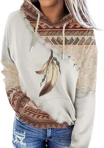 Lanaoree Women Aztec Print Pullover Hoodies Casual Long Sleeve Tops Western Fashion Sweatshirts with Pocket Large