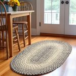 Super Area Rugs Braided Rugs Farmhouse Kitchen Rug - Ridgewood Gray Braided Rug for Living Room - Reversible - Washable - Made in USA - Graphite/Beige, 2' X 4' Oval Runner