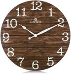 Lafocuse 12 Inch Farmhouse Wooden Brown Wall Clock Silent Non Ticking,Battery Operated Shabby Chic Distressed Rustic Clock for Living Room Kitchen Bedroom Office-Version 2.0