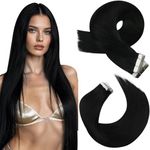 22inch Hair Extensions Black Hair Moresoo Tape Extensions Real Human Hair Jet Black #1 Brazilian Hair Extension Black Taping 20Pieces 50Grams Tape in Hair Extensions