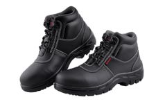 Karam FS232 High Ankle Black Leather Safety Shoes for Men | Single Density with Steel Toe | Antistatic, Antislip, Oil & Heat Resistant | Size-13