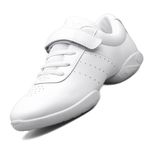 DADAWEN Youth Girls Cheer Shoes Gym Sport Aerobics Cheerleading Training Shoes Split Sole White New 1.5 UK