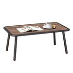 C-Hopetree Small Rectangle Metal Outdoor Side Coffee Table for Outside Patio, Wood Look Top