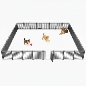 Petorldog Dog Fence Outdoor Indoor, 47 Inches Height 32 Panels(4gates & 28panels) Dog Playpen for Large/Medium/Small Dogs Metal Dog Pen for Yard Camping and RV [Black-Silver]