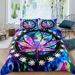 Cannabis Leaf Bedding Set King Size, Marijuana Weed Duvet Cover, Boho Tie Dye Trippy Leaves Comforter Cover, Kids Teens Adult Chic Fashion Botanical Decor Bedding Bedspread Cover with 2 Pillow Case