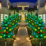 8-Pack Outdoor Christmas Decorations Solar Tree with 160 C6 Multi-Color 8 Lighting Modes Waterproof Lights for Outside Garden Yard Pathway Lawn