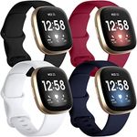 Getino Compatible with Fitbit Sense 2/ Sense Bands/Versa 3/ Versa 4 Band Women Men, Silicone Sport Accessories, Band for Fitbit Sense/Sense 2/ Versa 4/ Versa 3 Smartwatch, Large Black/Navy/Red/White