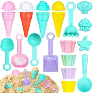 Giochi Da Spiaggia Per Bambini，21 Pezzi Giochi Spiaggia Bambini，Giochi Mare Bambini Con Stampi Per Gelato, Pala Da Sabbia,Piccolo Setaccio, Modello Di Sabbia Set Giochi Estivi Per Bambini 1 2 3 4 Anno