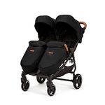 Ickle Bubba Venus Prime Double Stroller – Suitable from Birth to 15kgs (Approx. 3 Years), Lightweight, Foldable Twin Pushchair with Newborn Cocoon, 2 Quilted Footwarmers & Rain Cover (Black)