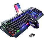 LexonElec Wireless Keyboard & Mouse,Rainbow LED Backlit Rechargeable Keyboard Mouse with 3800mAh Battery Metal Panel,Mechanical Feel Keyboard & 7 Color Gaming Mute Mouse for Windows Computer Gamers Ra