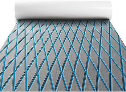 Fullfire Boat Flooring - EVA Foam Boat Decking - Marine Mat Self-Adhesive Flooring Sheet Marine Carpet for Motorboat Yacht Kayak RV 94" x 47", Grey with Blue Lines