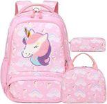 Unicorn Backpack for Girls, 3 in 1 Sequin Girls Backpack with Lunch Bag Pencil Case for School, Large Capacity Girls Schoolbag with Reflective Straps for Kindergarten Elementary