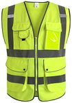 XIAKE 9 Pockets Class 2 High Visibility Reflective Safety Vest Men Women Waistcoat Construction Vest Zipper Front(Yellow,Large)