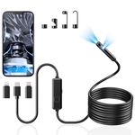 Acoath Endoscope Camera with Light, Dual-Lens 1920P HD Borescope with 8 Adjustable LED Lights, IP67 Waterproof Boroscope Inspection Tools, 16.4ft Semi-Rigid Snake Camera for iOS & Android