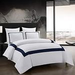 OSVINO Hotel Duvet Cover Set 3Pcs Microfiber Simple Line Style Bedding Set Ultra Soft Quilt Cover Set with Pillowcases, Navy, King