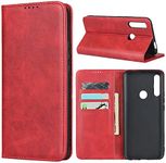 Cavor for Huawei Y9 Prime 2019 Case,Cowhide Pattern Leather Case Magnetic Wallet Cover with Card Slots(6.59") -Wine Red