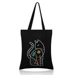 MWOOT Black Canvas Tote Bag,Cute Cat Tote Beach Bags Aesthetic for Women As Gift,Reusable Shopping Bags with Interior Pocket (35 x 40CM)