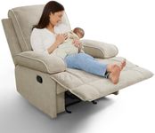 YuuYee Nursery Rocking Chairs,Velvet Rocker Recliner Nursing Chair,Oversized Nursery Recliner Glider Chair with Extra Wide Footrest for Breastfeeding,Beige