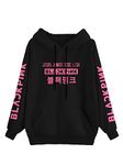 FUNKY MONKEY Girl's K-Pop Long Sleeve Printing Regular Hooded Sweatshirt Pull On 300 Gsm Fleece (13-14, Black)