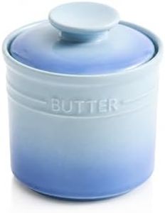 Ceramic French Butter Crock with Lid, Blue