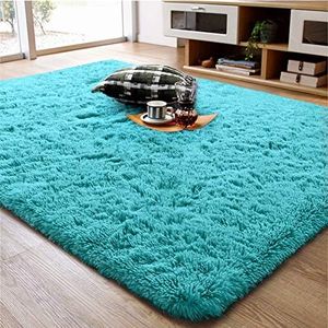 Soft Fluffy Area Rug for Living Room Bedroom, 4x6 Teal Blue Plush Shag Rugs with Non-Slip Backing, Fuzzy Shaggy Accent Carpets for Kids Girls Rooms, Modern Apartment Nursery Dorm Indoor Furry Decor