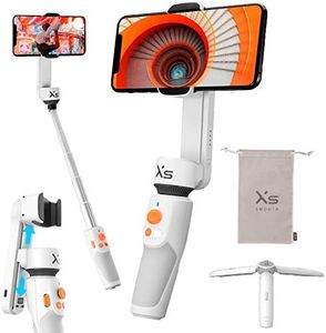Zhiyun Smooth XS Gimbal Stabilizer for Smartphone, Handheld Selfie Stick Gimbal Tripod for iPhone Android with 26cm Extensional Stick, Slide Design, w/Case, Vlog YouTube Live Video Record, White