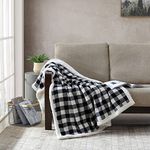 Eddie Bauer Reversible Sherpa Flannel Bedding, Buffalo Plaid Home Decor for All Seasons, Fleece Cotton, Black Check, .Throw