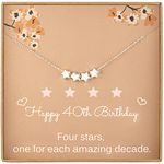 40th Birthday Gifts for Women, Sterling Silver Four Star Necklace, Dainty Star Necklace, 6mm Star Beads, 1984 Birthday Jewellery Gifts for Her