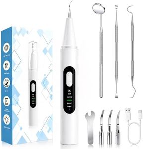 Plaque Remover for Teeth, Tartar Remover for Teeth with LED Light, 5 Modes Rechargeable Dental Cleaning Kit, IPX7 Waterproof 4 Replacement Heads & Dental Tools for Home Use