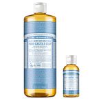 Dr. Bronner’s Pure-Castile Liquid Soap – Baby Unscented Bundle. 946 mL Bottle and 59 mL Travel Bottle