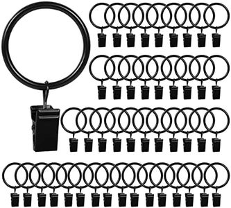 HOOSUN 46 Pack Metal Curtain Hooks,Curtain Rings with Clips,Drapery Hooks Clips with Rings,Curtain Rod Clips for Drapes,Black Curtain Rings Hangers with Small Clips