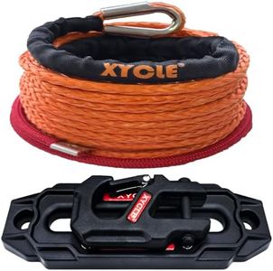 XYCLE 10" (254mm) Synthetic Rope Towing Winch Aluminum Cable Guide&Foldable Forged Trailer winches Hook kit, 1/2" x 70 Ft Synthetic Winch Cable Suitable for 10000-20000 LBs Electric Winch(Orange)