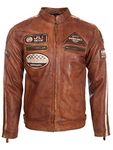 Aviatrix Men's Super-Soft Real Leather Band Collar Patch Fashion Biker Jacket, Nevada Timber, 3XL / Chest=45 inch