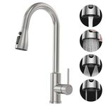 Kitchen Tap Kitchen Mixer Tap - SREWOHS PRO Stainless Steel Pull Out Kitchen Sink Faucets Single Lever 360° Swivel High Spout for 1 Hole Kitchen Sink,4 Spray Modes Bar Taps for UK,Brushed Nickel