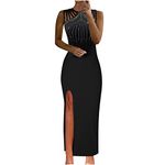 AMhomely Women Dress Sale Clearance Holiday Summer Sleevess Solid Color Sexy Long Maxi Dress UK Ladies Dress Party Elegant Beach Dress Club Cocktail Work Dresses Evening Gowns Black XL