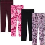 BTween Girls’ 4 Pack Leggings Set, Exercise, Sports Tights with Wide Waistband for Girls, Marbl, 10-12