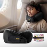 Frido Kids Memory Foam Travel Neck Pillow with Travel Pouch | 360° Chin & Neck Support for Comfortable Sleep | Adjustable Velcro Straps | Ideal for Car, Flight & Road Trips | Core Black