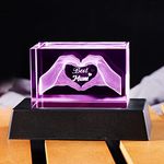 Crystal Best Mum Birthday Gifts Figurines, Glass Engraved 3D Heart in Hands Funny Night Light Ornament for Mummy on Christmas, Love Keepsake Presents for Mother's Day from Daughter or Son